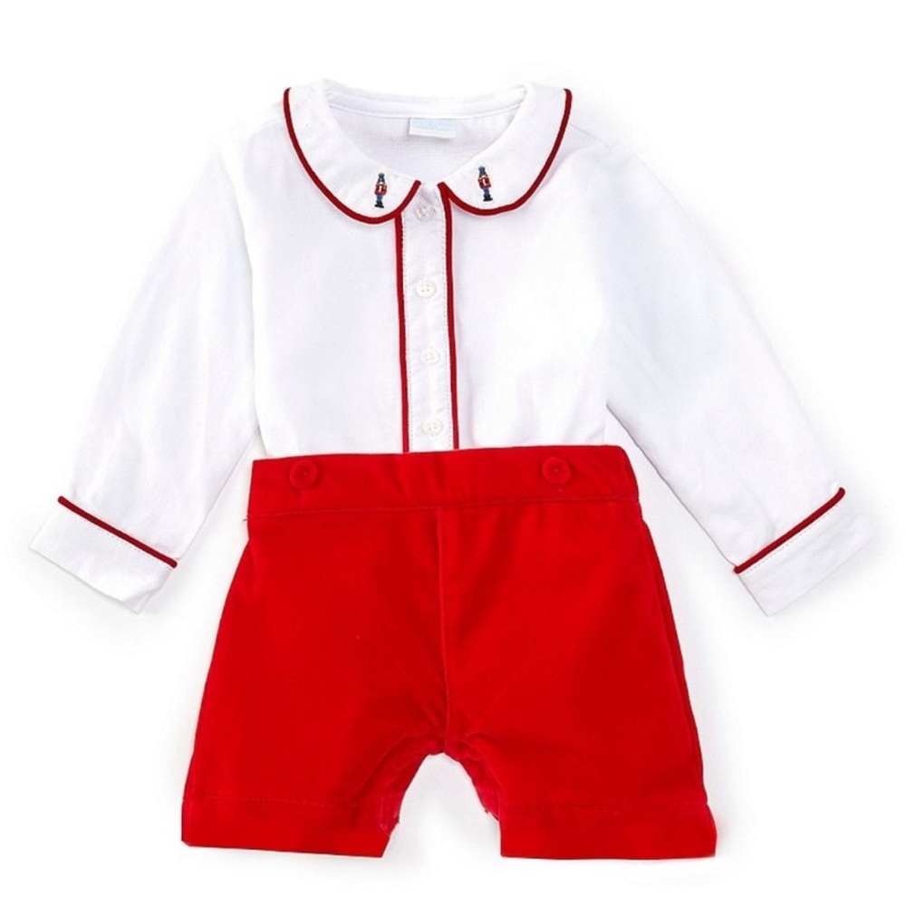 NWT Edgehill Collection Beau Peter Solider Embroidery Shirt & Velvet Shorts Set